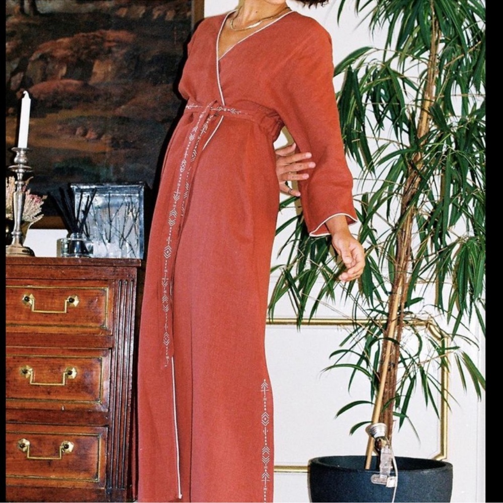 Arkitaip - Soft Pink - Kimono Style Maxi Dress - Small - 100% Masters of Linen - Picture 3 of 15